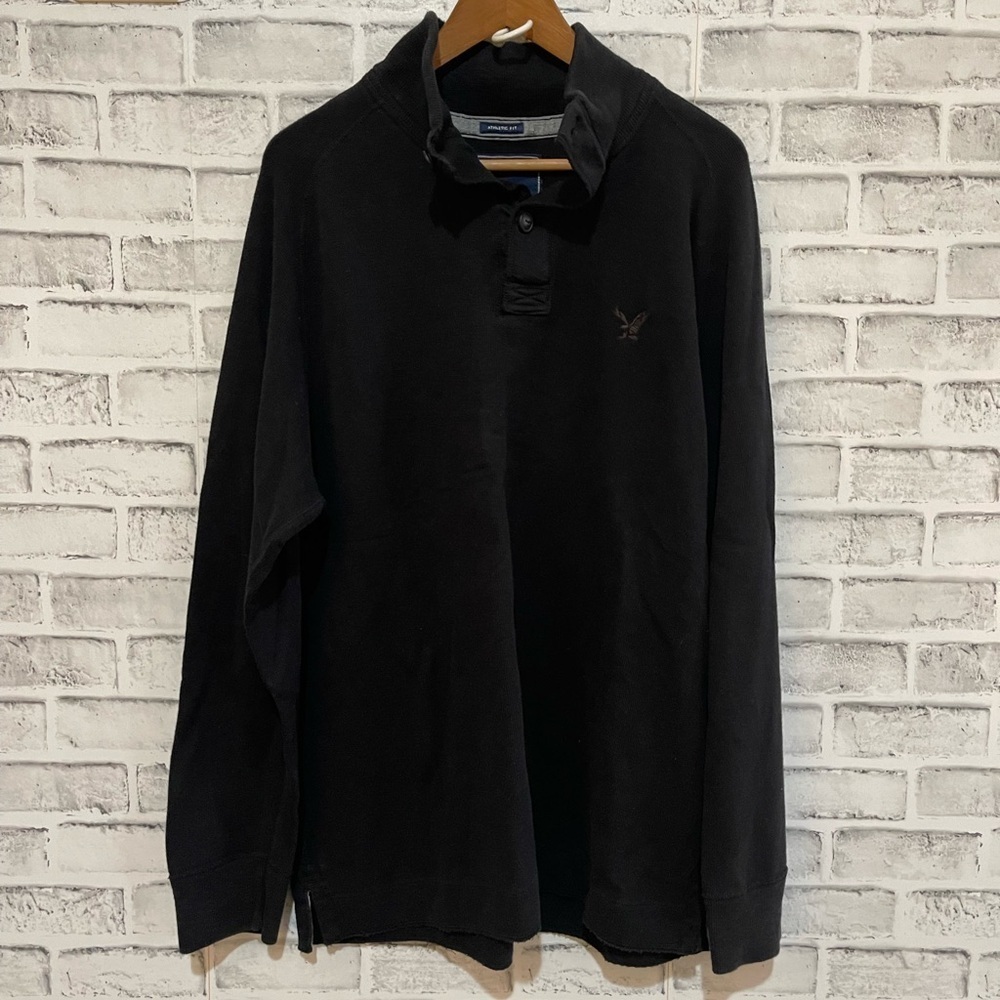 Men’s American Eagle black athletic fit Henley mock neck pullover sweater XXL